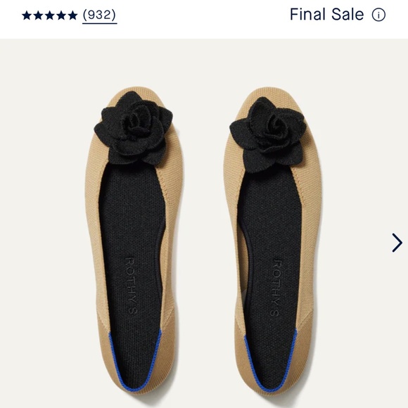 Rothy’s The Petal Square Size 8 — Beige Flats w/ Black Rosette New With Tags - Picture 5 of 7